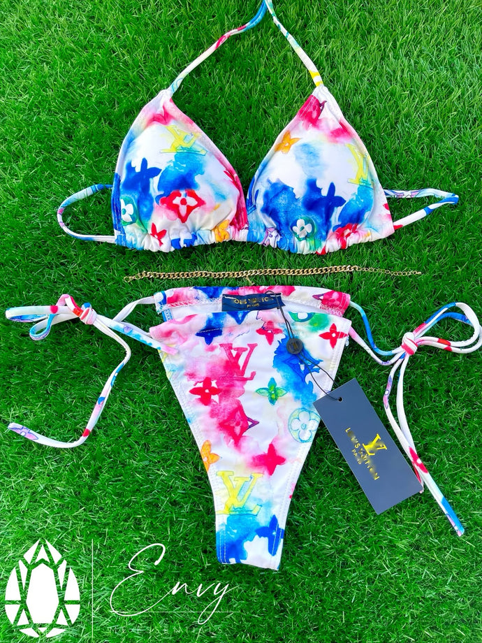 Rainbow Watercolor LV Bikini